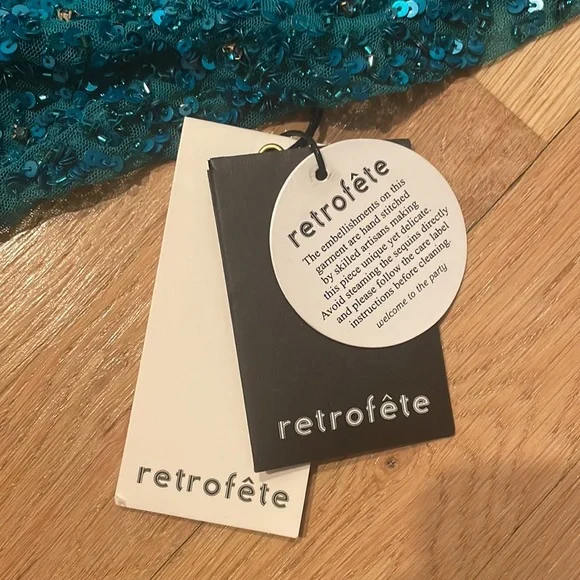 Retrofete Michal sequin top in turquoise, size S - Picture 6 of 6